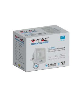 Projektor LED V-TAC 10W SAMSUNG CHIP Czujnik Ruchu Biały Z MUFĄ VT-118S 3000K 735lm 5 Lat Gwarancji