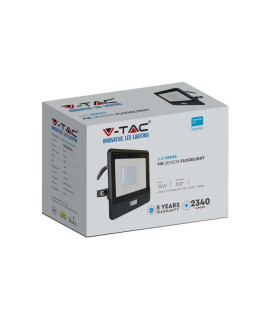 Projektor LED V-TAC 30W SAMSUNG CHIP Czujnik Ruchu Czarny Przewód 1M VT-138S-1 4000K 2340lm 5 Lat Gwarancji