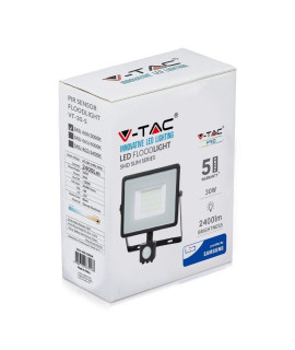 Projektor LED V-TAC 30W SAMSUNG CHIP Czujnik Ruchu Funkcja Cut-OFF Czarny VT-30-S 6400K 2400lm 5 Lat Gwarancji