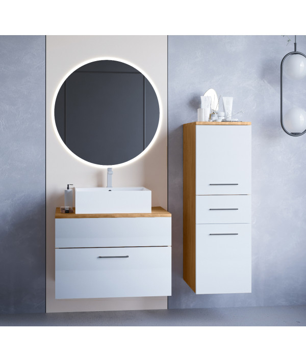 Łazienka BUSTO LED dąb artisan / biały połysk