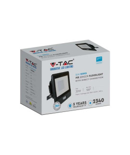 Projektor LED V-TAC 30W SAMSUNG CHIP Czujnik Ruchu Czarny Z MUFĄ VT-138S 3000K 2340lm 5 Lat Gwarancji